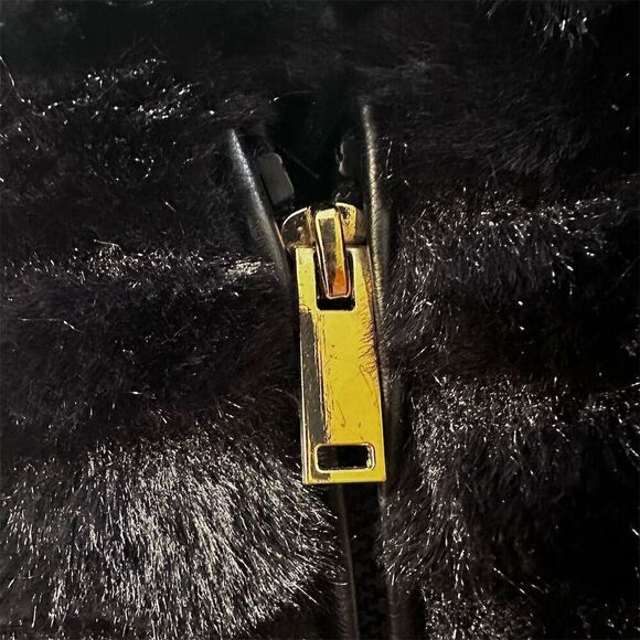 Gallery Women's Hooded Grooved Faux-Fur Jacket Black Size L - Picture 8 of 10